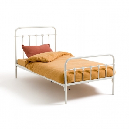 Металлическая кровать La Redoute Plus Asper 90x190 белого цвета с изголовьем, без ящиков
