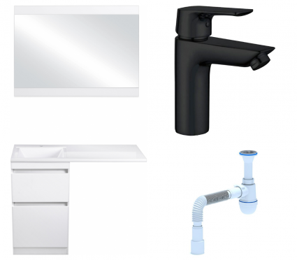 Комплект: Мебель для ванной Style Line Даллас 110 Люкс Plus + Смеситель Aquanet Static AF330-10B + Сифон АниПласт