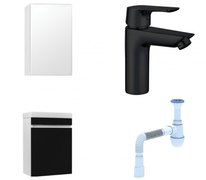 Комплект: Мебель для ванной Style Line Compact 40 Люкс + Смеситель Aquanet Static AF330-10B + Сифон АниПласт