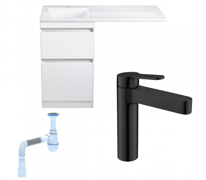 Комплект: Тумба с раковиной Style Line Даллас 110 Люкс Plus + Смеситель BelBagno Delta DEL-LVM-NERO + Сифон АниПласт