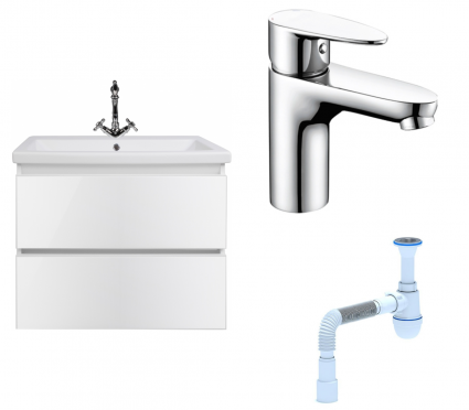 Комплект: Тумба с раковиной Style Line Даймонд 60 Люкс Plus + Смеситель Wasserkraft Leine 3503 + Сифон АниПласт