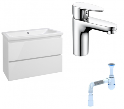 Комплект: Тумба с раковиной Style Line Даймонд 80 Люкс Plus + Смеситель Wasserkraft Leine 3503 + Сифон АниПласт