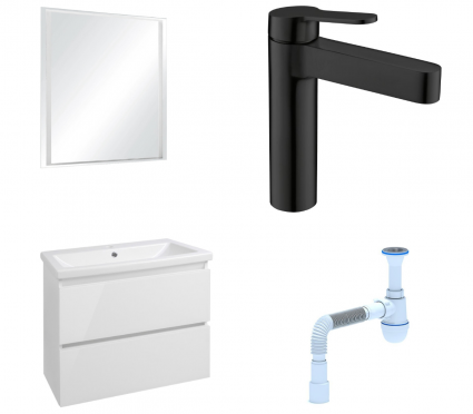 Комплект: Мебель для ванной Style Line Даймонд 70 Люкс Plus + Смеситель BelBagno Delta DEL-LVM-NERO + Сифон АниПласт
