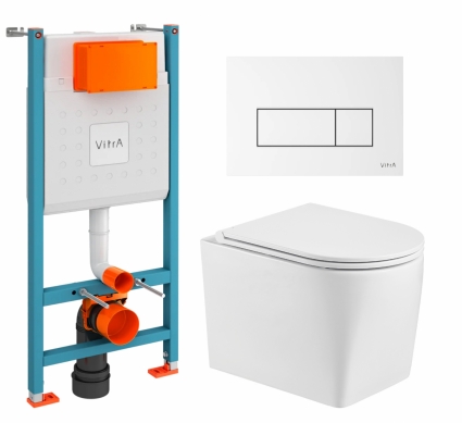 Комплект 3 в 1 инсталляция VitrA V-Fix Core + Унитаз подвесной WeltWasser Nesenbach 004 GL-WT + кнопка белая глянцевая