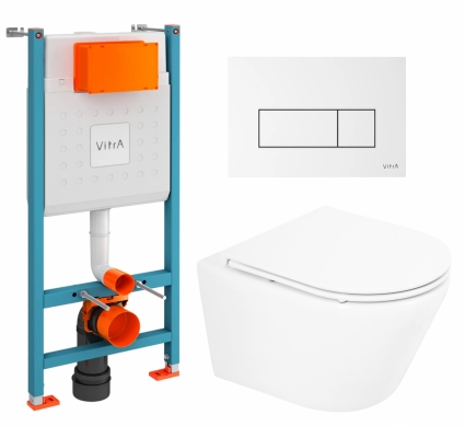 Комплект 3 в 1 инсталляция VitrA V-Fix Core + Унитаз подвесной BelBagno Tre BB8001CHR/SC + кнопка белая глянцевая