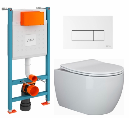 Комплект 3 в 1 инсталляция VitrA V-Fix Core + Унитаз подвесной Ceramica Nova Play CN3001 + кнопка белая глянцевая