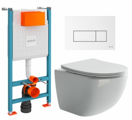 Комплект 3 в 1 инсталляция VitrA V-Fix Core + Унитаз подвесной Ceramica Nova Forma CN3009 + кнопка белая глянцевая