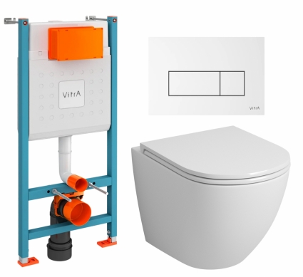 Комплект 3 в 1 инсталляция VitrA V-Fix Core + Унитаз подвесной Grossman GR-4455S + кнопка белая глянцевая