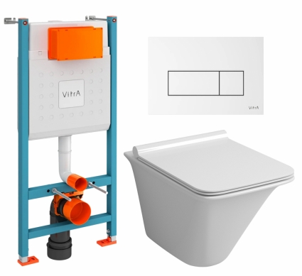 Комплект 3 в 1 инсталляция VitrA V-Fix Core + Унитаз подвесной Grossman GR-4413S + кнопка белая глянцевая