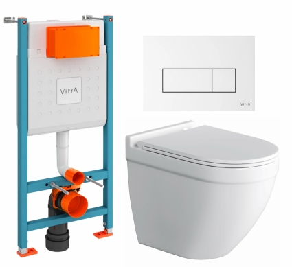 Комплект 3 в 1 инсталляция VitrA V-Fix Core + Унитаз подвесной Owl 1975 Cirkel-H + кнопка белая глянцевая