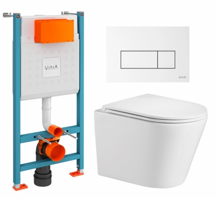 Комплект 3 в 1 инсталляция VitrA V-Fix Core + Подвесной унитаз WeltWasser Salzbach 043 GL-WT + кнопка белая глянцевая