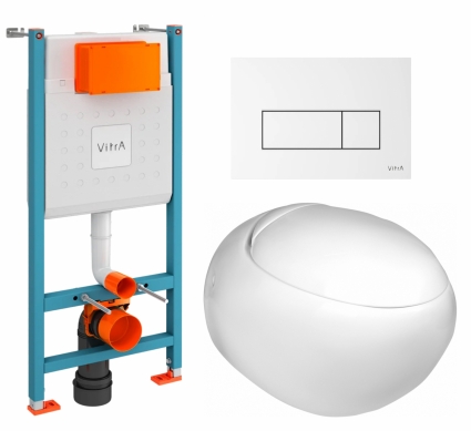Комплект 3 в 1 инсталляция VitrA V-Fix Core + Подвесной унитаз WeltWasser Jeckenbach + кнопка белая глянцевая