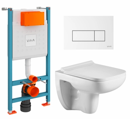 Комплект 3 в 1 инсталляция VitrA V-Fix Core + Подвесной унитаз WeltWasser Kehlbach 004 GL-WT + кнопка белая глянцевая