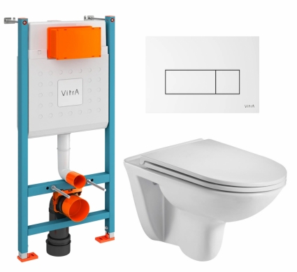 Комплект 3 в 1 инсталляция VitrA V-Fix Core + Подвесной унитаз WeltWasser Baarbach 004 GL-WT + кнопка белая глянцевая