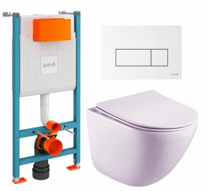 Комплект 3 в 1 инсталляция VitrA V-Fix Core + Унитаз подвесной Esbano Lotus ESUPLOTUW + кнопка белая глянцевая
