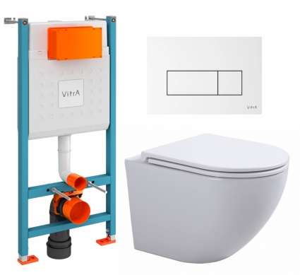 Комплект 3 в 1 инсталляция VitrA V-Fix Core + Подвесной унитаз SinteSi EVI + кнопка белая глянцевая