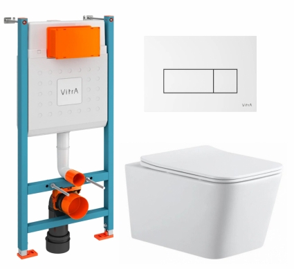 Комплект 3 в 1 инсталляция VitrA V-Fix Core + Подвесной унитаз SinteSi BALTI + кнопка белая глянцевая