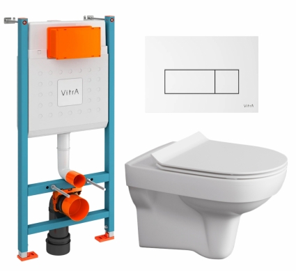 Комплект 3 в 1 инсталляция VitrA V-Fix Core + Унитаз подвесной Cersanit City + кнопка белая глянцевая