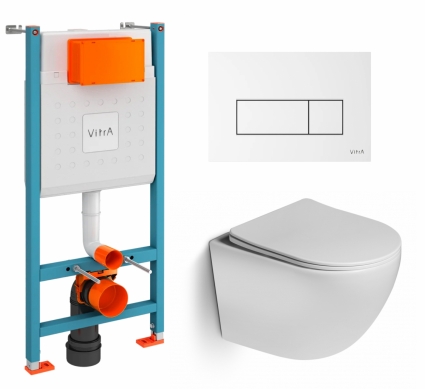 Комплект 3 в 1 инсталляция VitrA V-Fix Core + Унитаз подвесной SantiLine SL-5005 + кнопка белая глянцевая