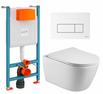 Комплект 3 в 1 инсталляция VitrA V-Fix Core + Унитаз подвесной Акватек Вега AQ1905-00 + кнопка белая глянцевая