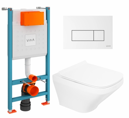 Комплект 3 в 1 инсталляция VitrA V-Fix Core + Унитаз подвесной BelBagno Sela BB3201CHR + кнопка белая глянцевая