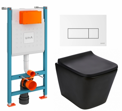 Комплект 3 в 1 инсталляция VitrA V-Fix Core + Подвесной унитаз WeltWasser Gelbach 043 MT-BL + кнопка белая глянцевая