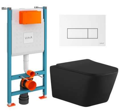 Комплект 3 в 1 инсталляция VitrA V-Fix Core + Унитаз подвесной Aquanet Tavr-W BW 287011 + кнопка белая глянцевая