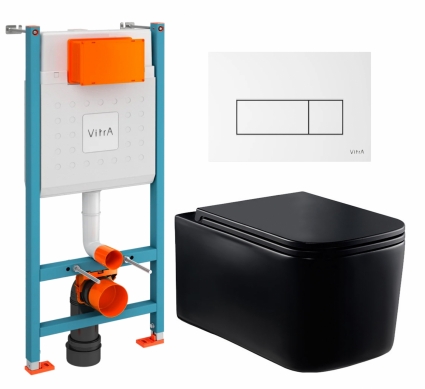 Комплект 3 в 1 инсталляция VitrA V-Fix Core + Унитаз Vincea Ultra Rimless VT1-32MB + кнопка белая глянцевая