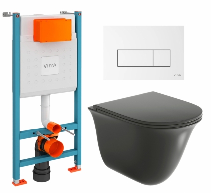 Комплект 3 в 1 инсталляция VitrA V-Fix Core + Унитаз подвесной Grossman GR-4412BMS + кнопка белая глянцевая