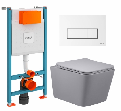 Комплект 3 в 1 инсталляция VitrA V-Fix Core + Унитаз подвесной Vincea Q-Line VT1-12MG + кнопка белая глянцевая