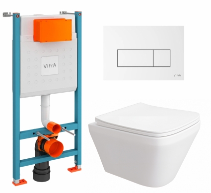Комплект 3 в 1 инсталляция VitrA V-Fix Core + Унитаз подвесной Enio Vicino EN9170544 + кнопка белая глянцевая