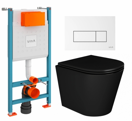 Комплект 3 в 1 инсталляция VitrA V-Fix Core + Унитаз подвесной Enio Cento BL EN4280035 + кнопка белая глянцевая