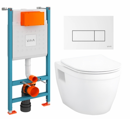 Комплект 3 в 1 инсталляция VitrA V-Fix Core + Унитаз подвесной Enio Bolo EN8350034 + кнопка белая глянцевая
