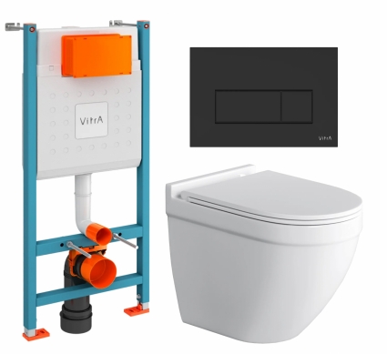 Комплект 3 в 1 инсталляция VitrA V-Fix Core + Унитаз подвесной Grossman GR-4483S + кнопка черная матовая