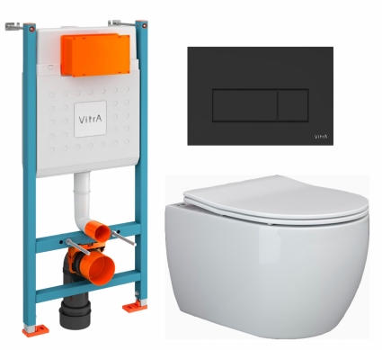 Комплект 3 в 1 инсталляция VitrA V-Fix Core + Унитаз подвесной Ceramica Nova Play CN3001 + кнопка черная матовая