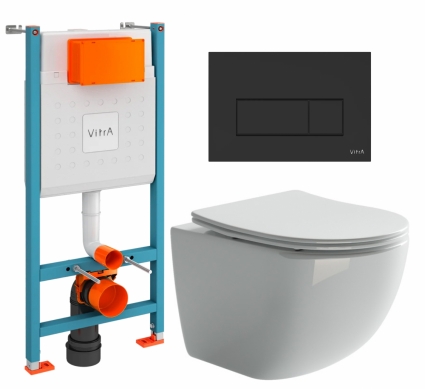 Комплект 3 в 1 инсталляция VitrA V-Fix Core + Унитаз подвесной Ceramica Nova Forma CN3009 + кнопка черная матовая