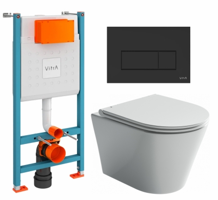 Комплект 3 в 1 инсталляция VitrA V-Fix Core + Унитаз подвесной Ceramica Nova Forma CN3011 + кнопка черная матовая