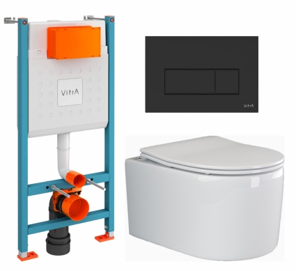 Комплект 3 в 1 инсталляция VitrA V-Fix Core + Унитаз подвесной Ceramica Nova Moments CN3003 + кнопка черная матовая