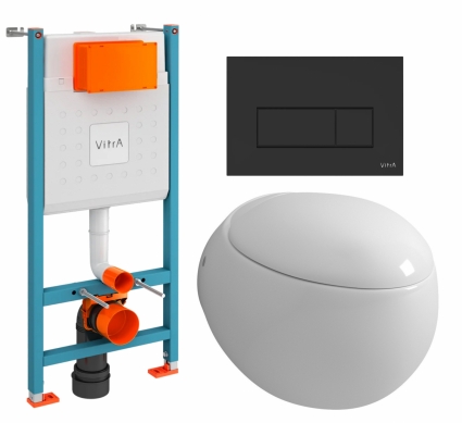 Комплект 3 в 1 инсталляция VitrA V-Fix Core + Унитаз подвесной Grossman GR-4442 + кнопка черная матовая