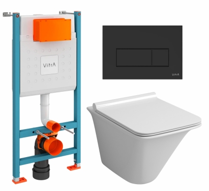 Комплект 3 в 1 инсталляция VitrA V-Fix Core + Унитаз подвесной Grossman GR-4413S + кнопка черная матовая
