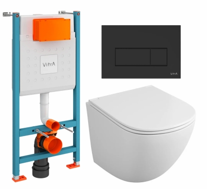 Комплект 3 в 1 инсталляция VitrA V-Fix Core + Унитаз подвесной Owl 1975 Cirkel-H OWLT190302 + кнопка черная матовая