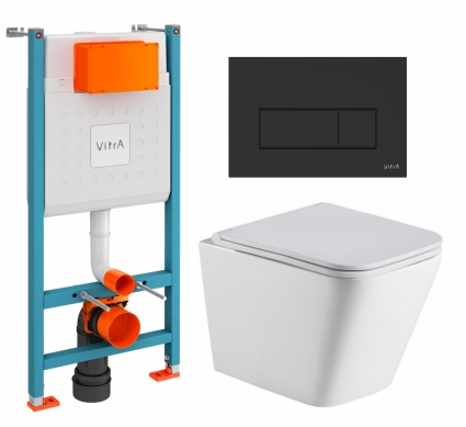 Комплект 3 в 1 инсталляция VitrA V-Fix Core + Подвесной унитаз WeltWasser Gelbach 043 GL-WT + кнопка черная матовая