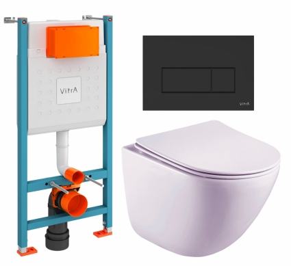 Комплект 3 в 1 инсталляция VitrA V-Fix Core + Унитаз подвесной Esbano Lotus ESUPLOTUW + кнопка черная матовая