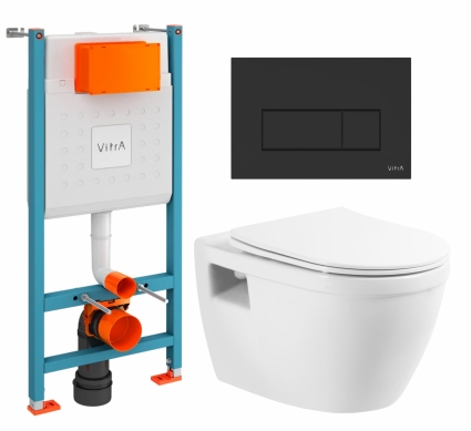 Комплект 3 в 1 инсталляция VitrA V-Fix Core + Унитаз подвесной BelBagno Loto BB070CHR/SC + кнопка черная матовая