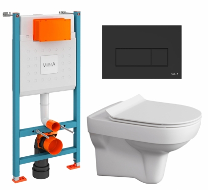 Комплект 3 в 1 инсталляция VitrA V-Fix Core + Унитаз подвесной Cersanit City + кнопка черная матовая