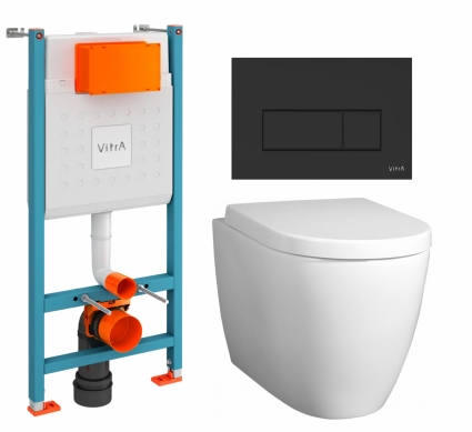 Комплект 3 в 1 инсталляция VitrA V-Fix Core + Унитаз подвесной BelBagno Marino + кнопка черная матовая