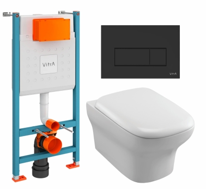 Комплект 3 в 1 инсталляция VitrA V-Fix Core + Унитаз подвесной Jacob Delafon Vox EDM102-00 + кнопка черная матовая