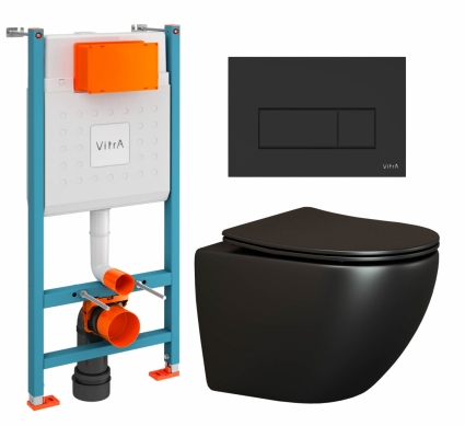 Комплект 3 в 1 инсталляция VitrA V-Fix Core + Унитаз подвесной Ceramica Nova Metropol CN4002MB + кнопка черная матовая