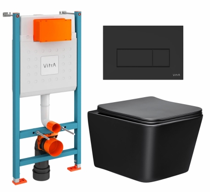 Комплект 3 в 1 инсталляция VitrA V-Fix Core + Унитаз Vincea Q-Line VT1-12MB + кнопка черная матовая