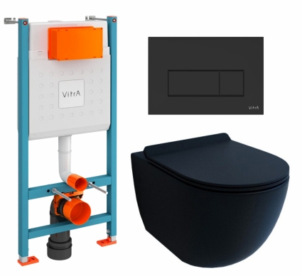 Комплект 3 в 1 инсталляция VitrA V-Fix Core + Унитаз подвесной Esbano Garcia + кнопка черная матовая